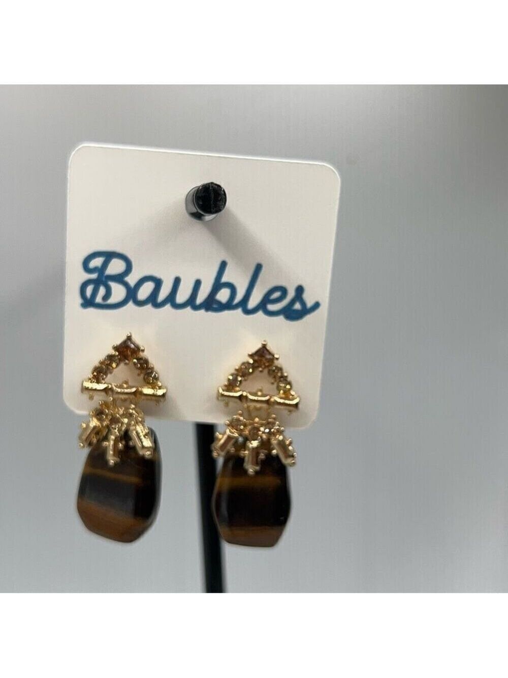 Baubles Gold Stone Tigers Eye Dangle Earring